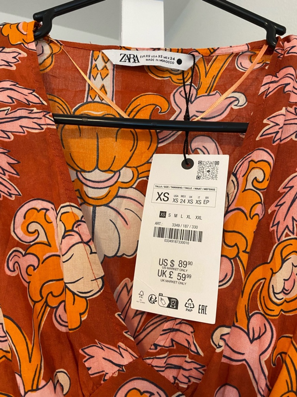 Zara 100% Cotton Printed Ruffle Dress Size XS - Picture 5 of 6
